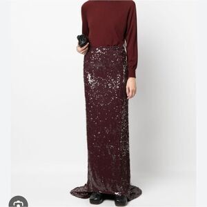 Dries Van Noten Sequin Burgandy Maxi Skirt with Train As seen on Ayesha Curry